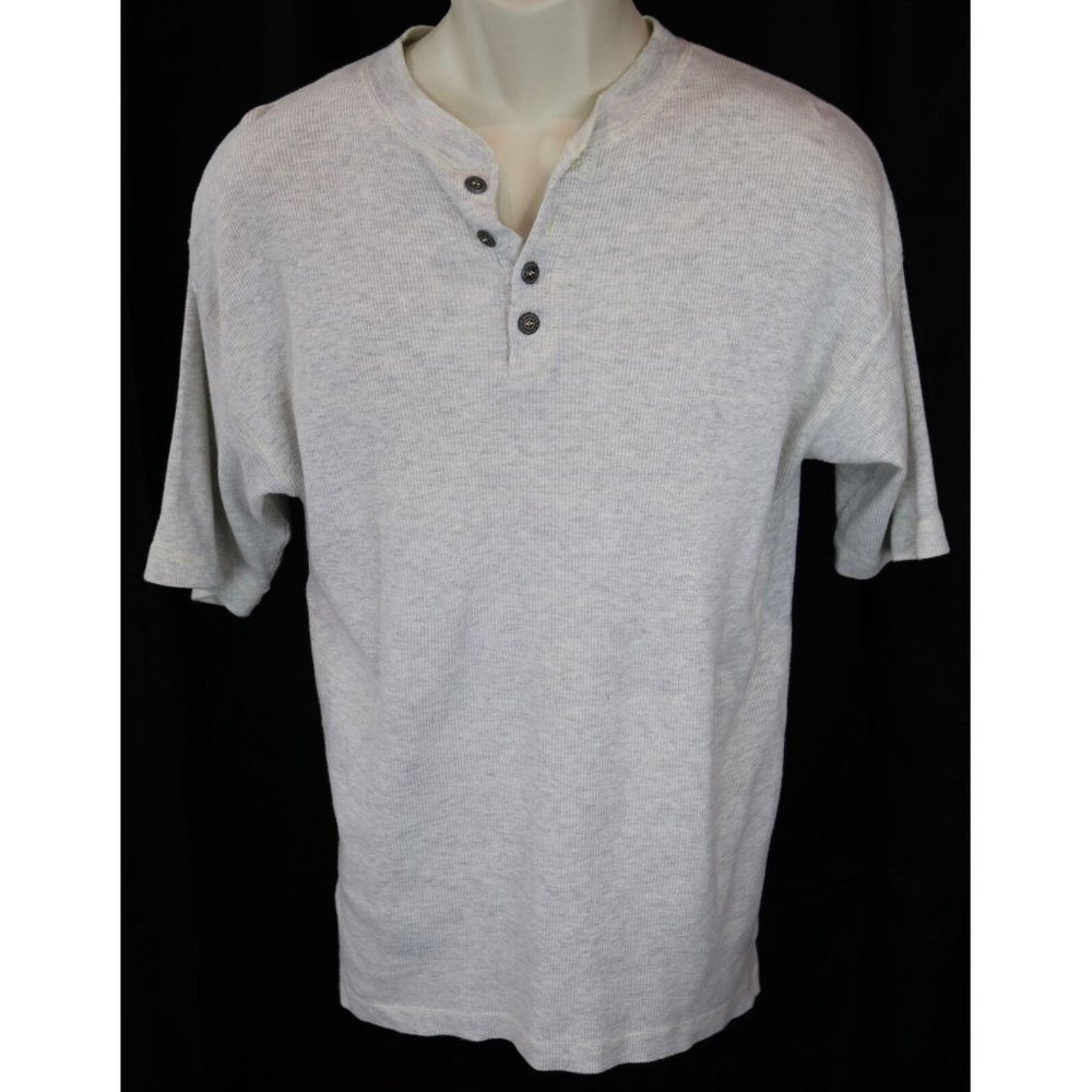 Express Small Henley Shirt Men's Textured Gray Rib Knit S Button Down Top Short - Picture 2 of 6